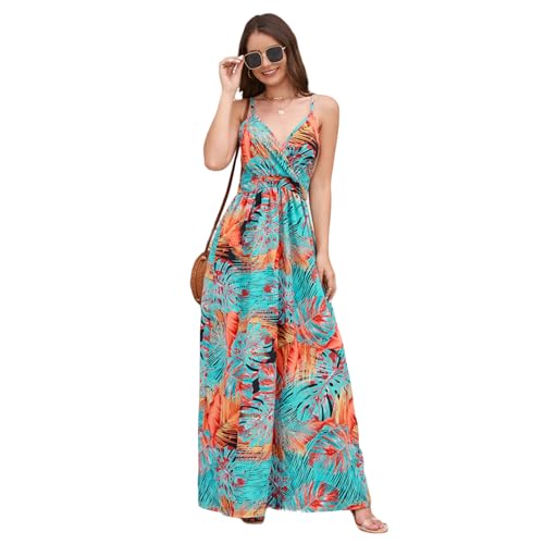 HEYPORK Damen Frühling Sommer Kleider Bequem Lässig Kleid Mode Elegant Röcke Frauen Bohème Print Langes Kleid Sexy V-Ausschnitt Halter Kleider(Mehrfarbig, L) von HEYPORK