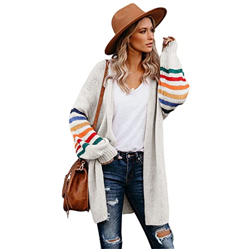 HEYPORK Damen Herbst Winter Warm Bequem Pullover Casual Mode Strickjacke Strickpullover Frauen Herbst Winter Women's Patchwork Loose Knit Pullover Jacke Pullover Top(Weiß, L) von HEYPORK