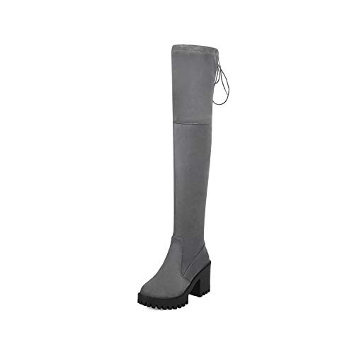 Damen Lange Stiefel, Scrub High Tube Long Tube Stiefel Damen High Heel 8 cm dicker Absatz Herbst/Winter Mode Stiefel (Farbe: B, Größe: 43) von HEmei