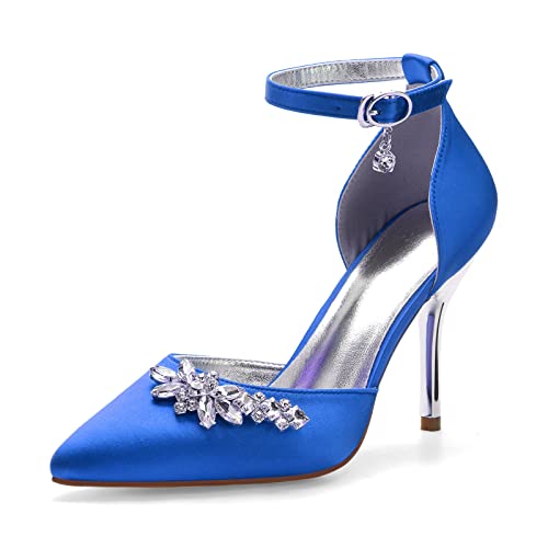 HFWXYSA Damen Geschlossene Spitze Zehen Pumps Mit Stöckel Absatz Knöchelriemen Kleid Hochzeits Abend Braut Absatzschuhe,Blau,39 EU HFWXYSA Damen Geschlossene Spitze Zehen Pumps Mit Stöckel Absatz Knöchelriemen Kleid Hochzeits Abend Braut Absatzschuhe,Blau,39 EU von HFWXYSA