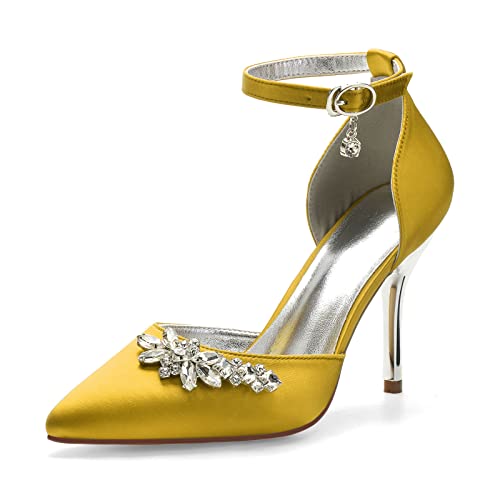 HFWXYSA Damen Geschlossene Spitze Zehen Pumps Mit Stöckel Absatz Knöchelriemen Kleid Hochzeits Abend Braut Absatzschuhe,Gelb,41 EU HFWXYSA Damen Geschlossene Spitze Zehen Pumps Mit Stöckel Absatz Knöchelriemen Kleid Hochzeits Abend Braut Absatzschuhe,Gelb,41 EU von HFWXYSA