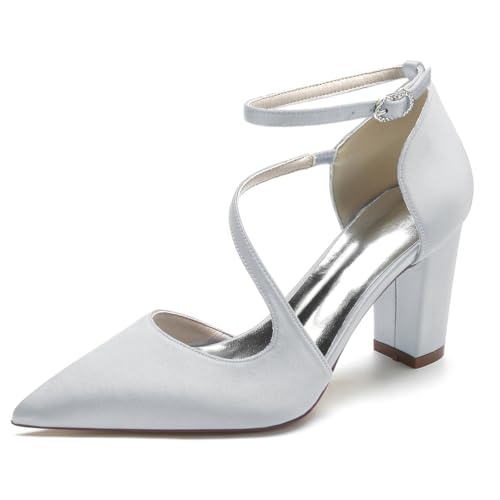 HFWXYSA Damen Geschlossene Zehen Elfenbein Hochzeitsschuhe Knöchelriemen Stämmiger Absatz Brautschuhe,Silber,36 EU HFWXYSA Damen Geschlossene Zehen Elfenbein Hochzeitsschuhe Knöchelriemen Stämmiger Absatz Brautschuhe,Silber,36 EU von HFWXYSA