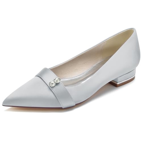 HFWXYSA Damen Hochzeitsschuhe Ballerinas Geschlossene Zehe Satin Strass Flache Brautschuhe Brautjungfer Schuhe,Silber,36 EU HFWXYSA Damen Hochzeitsschuhe Ballerinas Geschlossene Zehe Satin Strass Flache Brautschuhe Brautjungfer Schuhe,Silber,36 EU von HFWXYSA