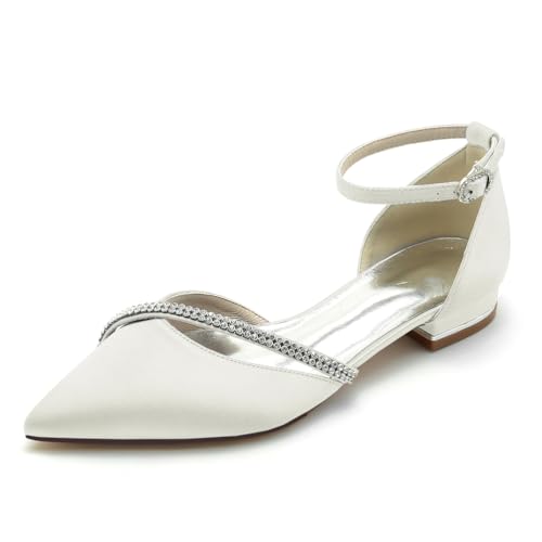 HFWXYSA Damen Knöchelriemen Ballerinas Hochzeitsschuhe Flach Satin Spitze Zehen Brautjungfer Brautschuhe,Elfenbein,41 EU HFWXYSA Damen Knöchelriemen Ballerinas Hochzeitsschuhe Flach Satin Spitze Zehen Brautjungfer Brautschuhe,Elfenbein,41 EU von HFWXYSA