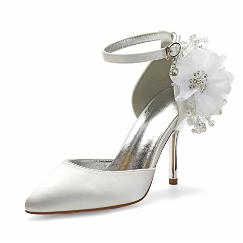 HFWXYSA Damen Rhinestones Satin Brautschuhe Hoch Spitze Zehen Abendschuhe für Partei Hochzeitsschuhe mit Perle,Elfenbein,37 EU HFWXYSA Damen Rhinestones Satin Brautschuhe Hoch Spitze Zehen Abendschuhe für Partei Hochzeitsschuhe mit Perle,Elfenbein,37 EU von HFWXYSA