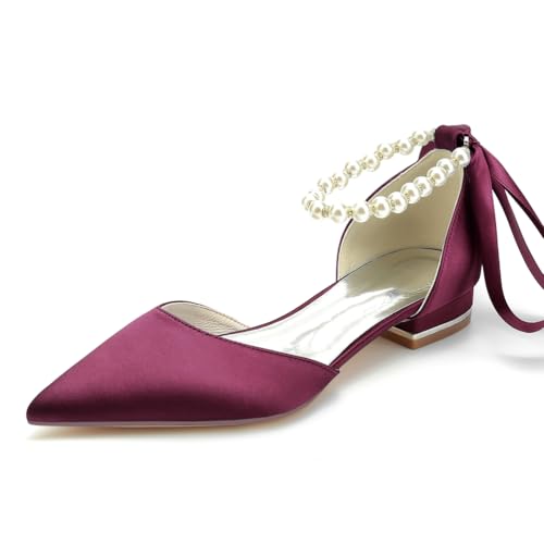HFWXYSA Damen Spitze Zehen Perlen Knöchelriemen Hochzeit Wohnungen für Braut Weiß Satin Brautschuhe Abschlussball Party Schuhe Pumps,Burgundy,40 EU HFWXYSA Damen Spitze Zehen Perlen Knöchelriemen Hochzeit Wohnungen für Braut Weiß Satin Brautschuhe Abschlussball Party Schuhe Pumps,Burgundy,40 EU von HFWXYSA