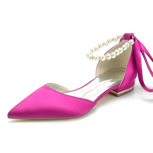 HFWXYSA Damen Spitze Zehen Perlen Knöchelriemen Hochzeit Wohnungen für Braut Weiß Satin Brautschuhe Abschlussball Party Schuhe Pumps,Fuchsia,43 EU HFWXYSA Damen Spitze Zehen Perlen Knöchelriemen Hochzeit Wohnungen für Braut Weiß Satin Brautschuhe Abschlussball Party Schuhe Pumps,Fuchsia,43 EU von HFWXYSA