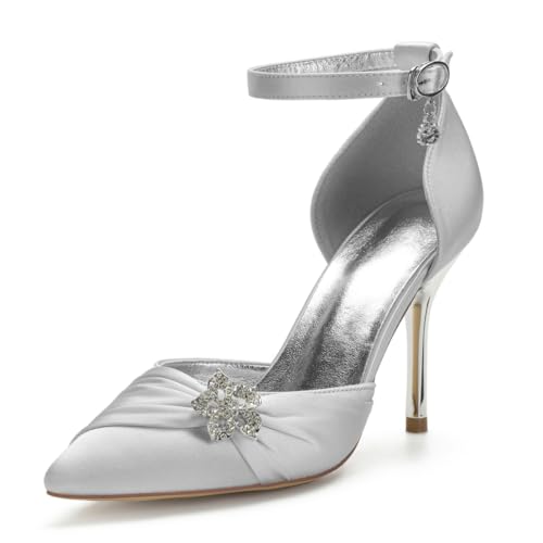 HFWXYSA Frauen Satin Knöchelriemen Pumps Stiletto Hochzeitsschuhe Strass Geschlossene Spitzen Zehe Brautschuhe,Silber,41 EU HFWXYSA Frauen Satin Knöchelriemen Pumps Stiletto Hochzeitsschuhe Strass Geschlossene Spitzen Zehe Brautschuhe,Silber,41 EU von HFWXYSA