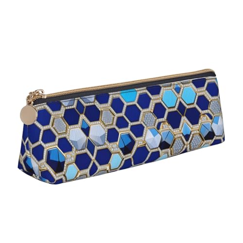 HGKHadc Federmäppchen aus Leder, Motiv: blaue Sechsecke und Diamant-Druck, für Schule, Reisen, Make-up, Aufbewahrung, Schreibutensilien, Pinsel, weiß, Einheitsgröße HGKHadc Federmäppchen aus Leder, Motiv: blaue Sechsecke und Diamant-Druck, für Schule, Reisen, Make-up, Aufbewahrung, Schreibutensilien, Pinsel, weiß, Einheitsgröße von HGKHadc