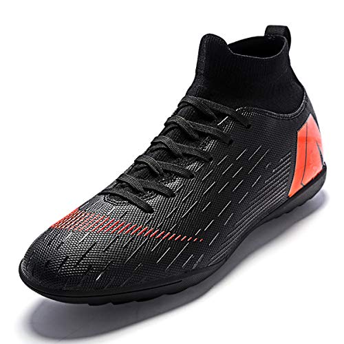 Fußballschuhe für große Jungen – Turf Indoor Jugend Fußballschuhe – hohe Stiefeletten mit buntem Band für Herren – Outdoor-Training TF/AG von HGX