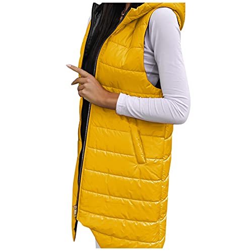 HHMY Steppweste Für Damen: Lange Weste Mit Kapuze Ärmellos Warm Daunenmantel Mit Taschen Gesteppte Daunenjacke Steppjacke Outdoor Wintermantel von HHMY