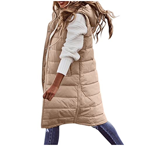 HHMY Steppweste Für Damen: Langer Wintermantel Weste Mit Kapuze Ärmellose Westen Warme Daunenmantel Mit Taschen Steppjacke Übergangsjacke Daunenjacke Winddichte HHMY Steppweste Für Damen: Langer Wintermantel Weste Mit Kapuze Ärmellose Westen Warme Daunenmantel Mit Taschen Steppjacke Übergangsjacke Daunenjacke Winddichte von HHMY