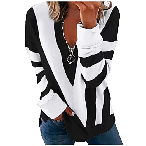 HHOP Tshirt Damen sexy Tunika lang copyshirt oversizepullover Schwarze Bluse Kurzarm Baumwolle Langarm schicke Oberteile Hemd Damen, abendkleider kurz, A05 V Ausschnitt Herbst Langarmshirts Weiß, XXL von HHOP