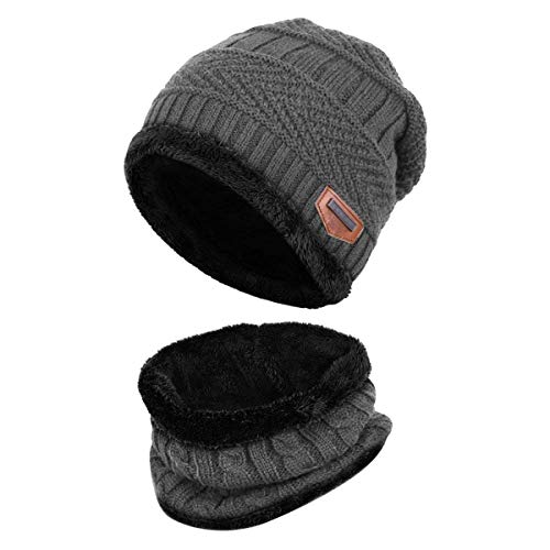 HIDARLING Mütze und Schal 2 in1 Winter Warme Beanie Hut Loop-Schal Set Strickmütze mit Fleecefutter für Frauen & Männer (Grau) von HIDARLING