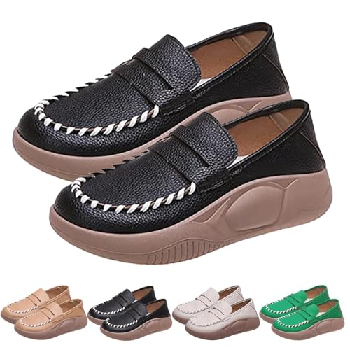 Biscalo Loafer mit weicher Sohle, reines Rindsleder, Korrektur-Loafer für Damen, Lurebest Schuhe für Damen, Loafer für Damen, Schwarz , 36 EU von HIEMIT