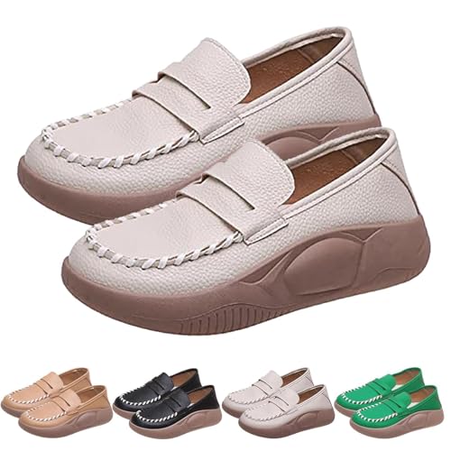 Biscalo Loafer mit weicher Sohle, reines Rindsleder, Korrektur-Loafer für Damen, Lurebest Schuhe für Damen, Loafer für Damen, beige, 37 EU von HIEMIT