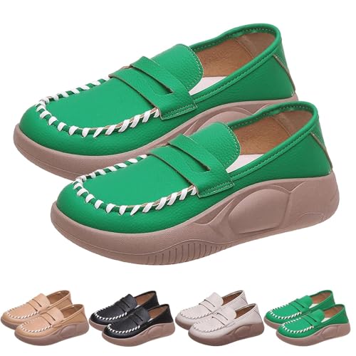 Biscalo Loafer mit weicher Sohle, reines Rindsleder, Korrektur-Loafer für Damen, Lurebest Schuhe für Damen, Loafer für Damen, grün, 35 EU von HIEMIT