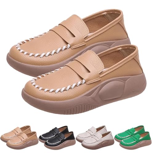 Biscalo Loafer mit weicher Sohle, reines Rindsleder, Korrektur-Loafer für Damen, Lurebest Schuhe für Damen, Loafer für Damen, khaki, 37 EU von HIEMIT