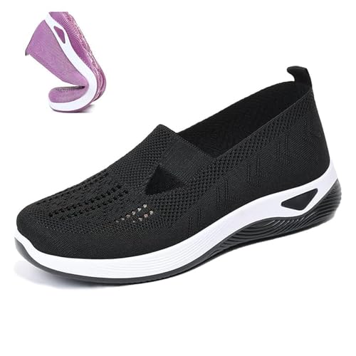 Gewebte orthopädische Damenschuhe, atmungsaktiv, weiche Sohle, freihändige Slip-In-Sneaker, Go-Walking-Slip-On-Schuhe für Frauen, Schwarz , 36 EU von HIEMIT