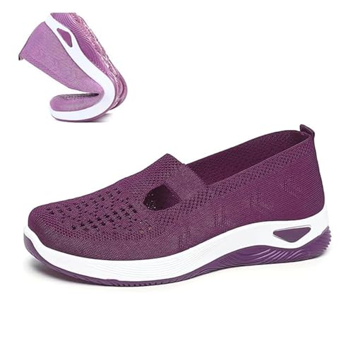 Gewebte orthopädische Damenschuhe, atmungsaktiv, weiche Sohle, freihändige Slip-In-Sneaker, Go-Walking-Slip-On-Schuhe für Frauen, dunkelviolett, 37 EU von HIEMIT