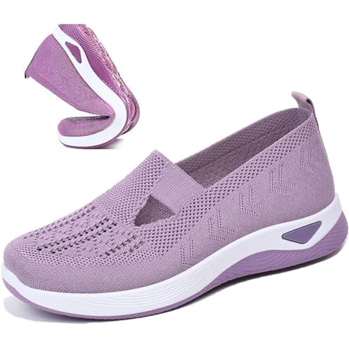 Gewebte orthopädische Damenschuhe, atmungsaktiv, weiche Sohle, freihändige Slip-In-Sneaker, Go-Walking-Slip-On-Schuhe für Frauen, hellviolett, 36 EU von HIEMIT