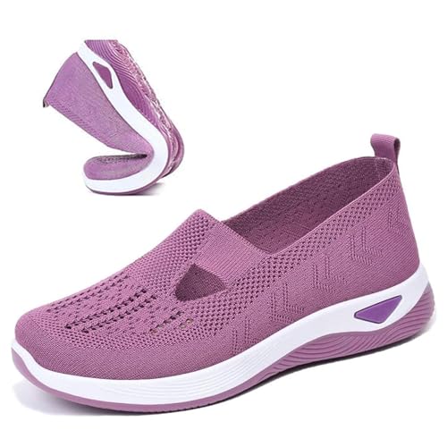 Gewebte orthopädische Damenschuhe, atmungsaktiv, weiche Sohle, freihändige Slip-In-Sneaker, Go-Walking-Slip-On-Schuhe für Frauen, violett, 36 EU von HIEMIT