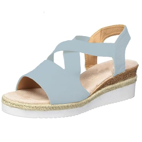 HIEMIT Bequeme Damen-Sandalen mit Keilabsatz, Sommer, flach, Keilabsatz, Fischmund, lässig, Strand, Outdoor-Schuhe, Sommer, bequeme Sandalen, blau, 43 EU von HIEMIT