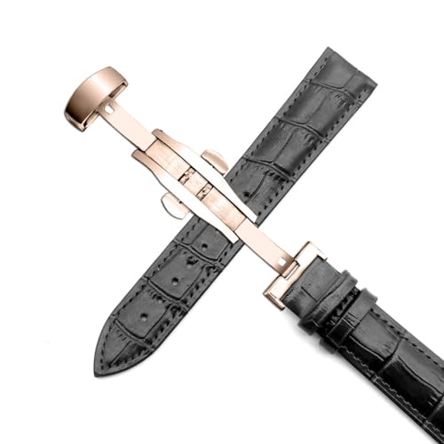 HIFFEY Armband 14mm 16mm 18mm 19mm 20mm 21mm 22mm 24mm Lederband Männer universal Ersatz Uhr Band Uhr Zubehör (Color : Black Rose Gold, Size : 14mm) von HIFFEY