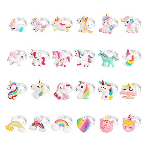 Hifot 24 Stück Einhorn Ringe für Kinder, Einstellbare Kinderringe Mädchen Prinzessin Schmuck Set Geburtstag Party Favors Spielzeug von Hifot