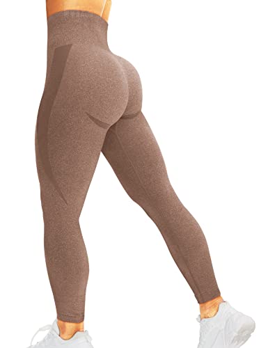 HIGORUN Nahtlose Damen-Leggings, Smile Contour, hohe Taille, Workout, Fitnessstudio, Yogahose, #1 Braun, M von HIGORUN