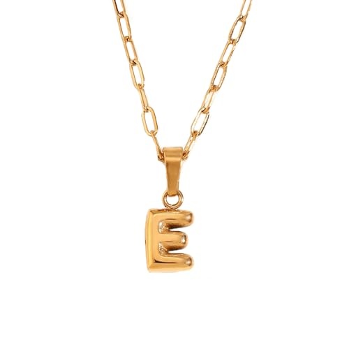 HIJONES Damen Edelstahl Mini Anfangsbuchstabe Choker Halskette Alphabet Anhänger Charm mit Kette Vergoldet E von HIJONES