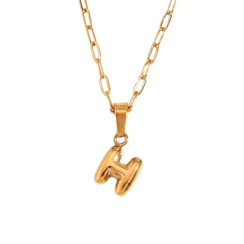HIJONES Damen Edelstahl Mini Anfangsbuchstabe Choker Halskette Alphabet Anhänger Charm mit Kette Vergoldet H von HIJONES