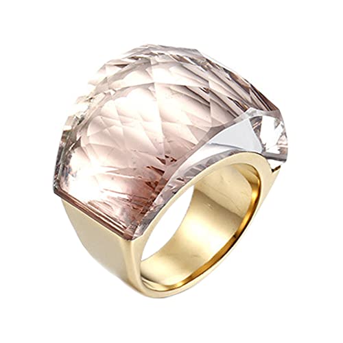 HIJONES Damen Kristall Stein Edelstahl Statement Ring Vintage Cocktail Party Schmuck, Vergoldet Champagner Größe 57 von HIJONES