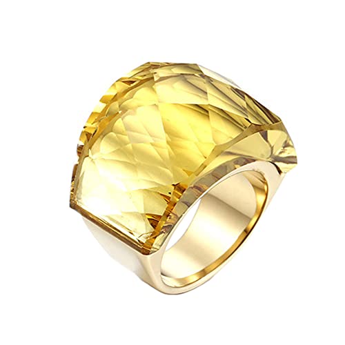 HIJONES Damen Kristall Stein Edelstahl Statement Ring Vintage Cocktail Party Schmuck, Vergoldet Gelb Größe 52 von HIJONES