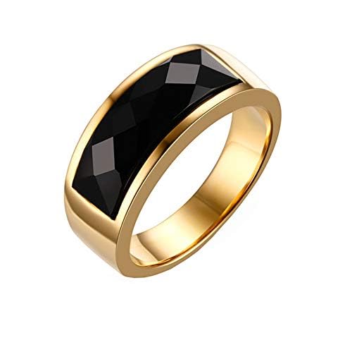 HIJONES Damen Und Herren Edelstahl Mit GroßEm Stein CZ Ringe Hochzeit Versprechen Gold Schwarz GrößE 57 von HIJONES