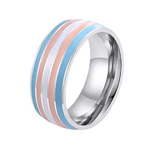 HIJONES Edelstahl LGBTQ Pride Rainbow Ring für Herren und Damen Transgender Love 8mm Statement Band Größe 65 von HIJONES