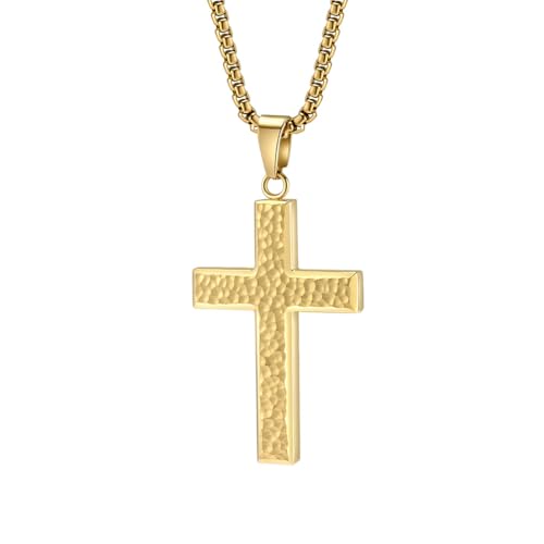 HIJONES Edelstahl Unregelmäßige Kreuz Anhänger Halskette für Damen Herren Hip Hop Gliederketten Schmuck Gold von HIJONES