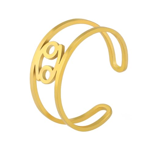 HIJONES Frauen 12 Himmelszeichen Konstellation Einfache Zarte Hohle Ringe aus Rostfreier Stahl Geschenke Zum Geburtstag Offene Ringe Einstellbar Gold-Krebs von HIJONES