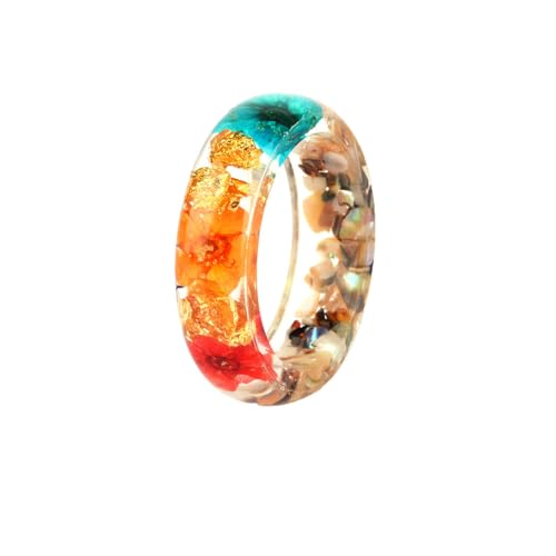 HIJONES Frauen Bunte Getrocknete Blume Harz Ringband Transparenter Acryl im Natürlichen Stil Schmuck für den Hochzeitstag Orange Größe 57 (18.1) von HIJONES