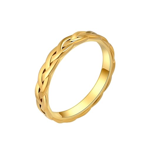 HIJONES Frauen Einfacher Gewebter Mesh-Ehering aus Rostfreier Stahl 4Mm Leichter Luxus-Schmuck Gold Größe 50 (15.9) von HIJONES