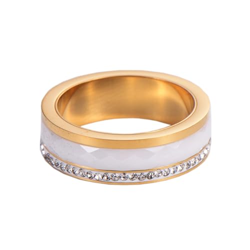 HIJONES Frauen Exquisiter Ring Mit Strasseinlage aus Keramik Verlobung Hochzeit Band Gold Größe 52 (16.6) von HIJONES