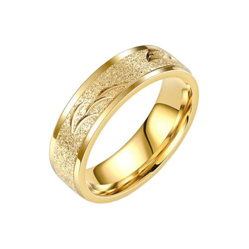 HIJONES Frauen Männer Leichter Luxuriöser Sandgestrahlter 6MM Breiter Ring aus Rostfreier Stahl Zierliche Perle Sand Paar Ringe Gold Größe 52 (16.6) von HIJONES