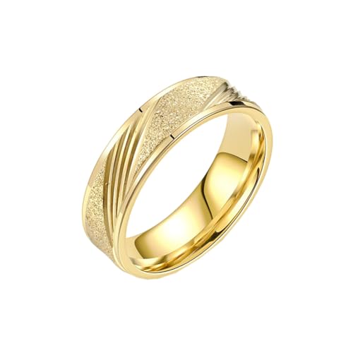 HIJONES Frauen Männer Leichter Luxus-Twill-Ring, Sandgestrahlt, 6 MM Breit aus Rostfreier Stahl Zierliche Perle Sand Paar Ringe Gold Größe 68 (21.6) von HIJONES