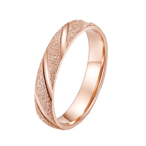 HIJONES Frauen Männer Leichter Luxus Twill Sandgestrahlt 4MM Dünner Ring aus Rostfreier Stahl Zierliche Perle Sand Paar Ringe Rotgold Größe 54 (17.2) von HIJONES