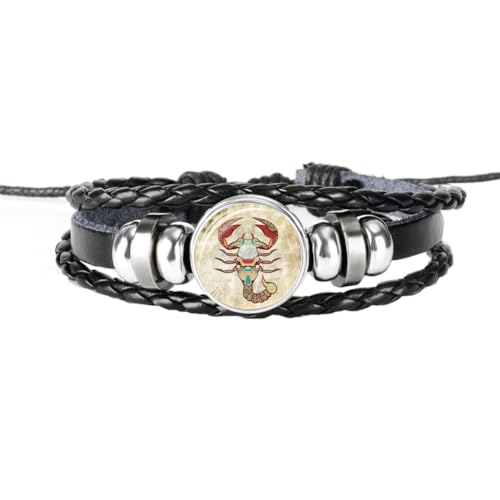 HIJONES Frauen Männer Sternzeichen 12 Konstellationsarmband aus Weave Multilayer Black Leather Wrap Constellation Armbänder Skorpion von HIJONES