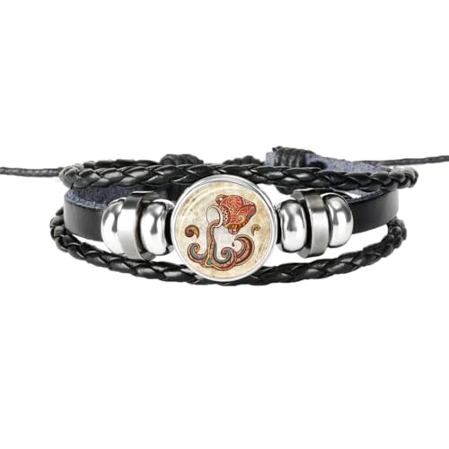 HIJONES Frauen Männer Sternzeichen 12 Konstellationsarmband aus Weave Multilayer Black Leather Wrap Constellation Armbänder Wassermann von HIJONES