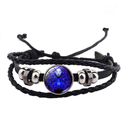 HIJONES Frauen Männer Vintage Sternzeichen 12 Sternzeichen Leuchtarmband aus Weave Multilayer Black Leather Wrap Constellation Armbänder Jungfrau von HIJONES