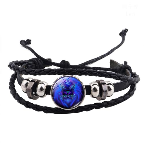 HIJONES Frauen Männer Vintage Sternzeichen 12 Sternzeichen Leuchtarmband aus Weave Multilayer Black Leather Wrap Constellation Armbänder Löwe von HIJONES