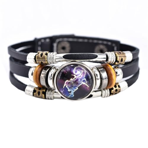 HIJONES Frauen Männer Zierliches Sternzeichen 12 Sternzeichen Leuchtarmband aus Weave Multilayer Schwarzes Leder Wrap Constellation Armbänder Skorpion von HIJONES