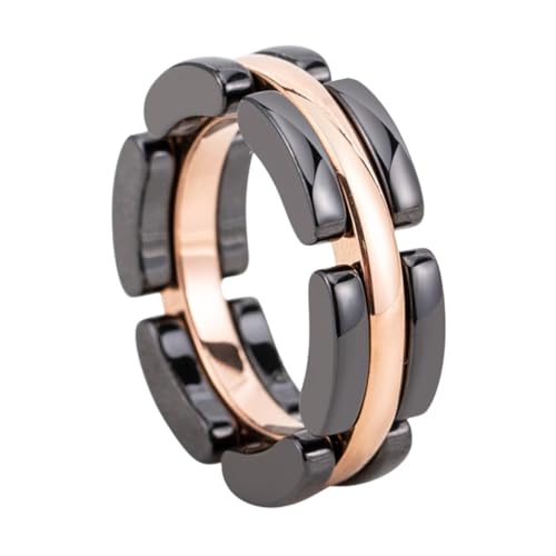 HIJONES Frauen Punk Geometrischer 7.4MM Schwarzer Ring aus Keramik Verlobung Ehering Rotgold Größe 54 (17.2) von HIJONES